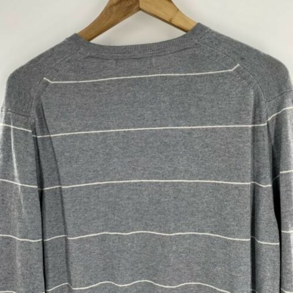 Banana Republic Mens's Large Sweater Silk Cashmere Blend Gray Stripe V-Neck - Picture 8 of 10